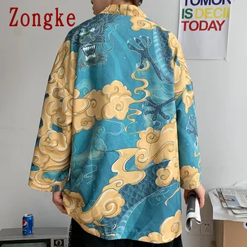 Zongke Kimono Jopico Mens Majica S Tiskanje Letnik Majica Moške Srajce Za Moške Obleke Harajuku Bluzo M-5XL 2021 Nova