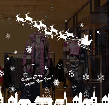 2020 Vesel Božič Stenske Nalepke Steklo Trgovina Predstavitev Dekoracijo Izmenljive Bela Zidana Filmov Stavbe Mesto Stolp Decals