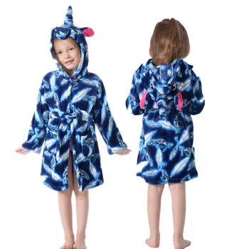 Nove Zimske Veliki Fantje Dekleta Kopel Haljo Otrok Samorog Hooded Flanela Pižamo Podaljšali Kopalni Plašči Za Najstniški Fant, Risanka Pižami