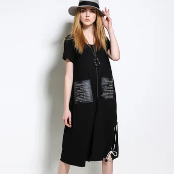 2020 Plus Velikost Kratek Rokav Moda Evropske Ženska Priložnostne Dolge Obleke Zadrgo Žepi Dame Poletje Obleko Maxi Black Vestidos