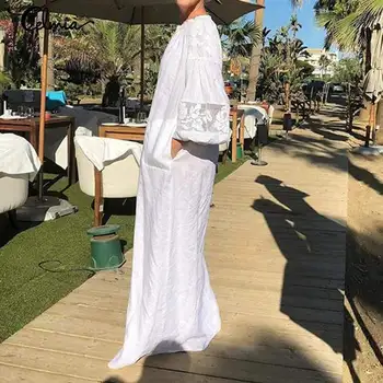 Celmia Bohemian Ženske Maxi Obleko Šivanje Čipke Plažo, Obleke 2021 Poletje Priložnostne Svoboden Dolg Rokav Stranka Dolgo Vestidos Haljo 5XL