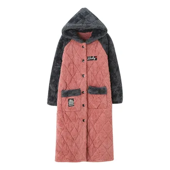 Zimski Ženski kopalni plašč Debele Flanela Sleepwear 3-layer prešite Nightgown Velikosti Hooded Haljo Žensk Domov Oblačila More