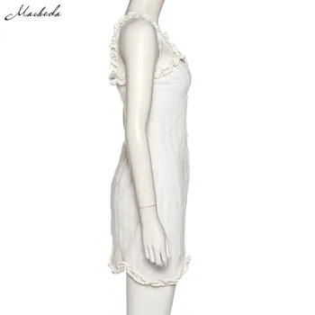 Macheda visoka kakovost, elegantna bela brez rokavov zanko Rogov Maiden veter mini obleka ženska 2020 romantično priložnostne počitnice obleko