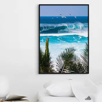 Plakat Modro Morje, Bazen Zeleno Tropsko Drevo Palme, Plaže Avtobus Sodobne Seascape Platno Slikarstvo Sliko Natisniti Doma Wall Art Okras