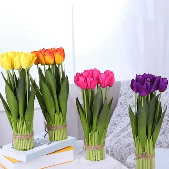 12 Umetni Cvetovi Tulipanov Šopek Pravi Dotik Cvetovi Tulipanov Šopek Mariage Za Notranje Stranke Poroka Okraski Ponaredek Cvet