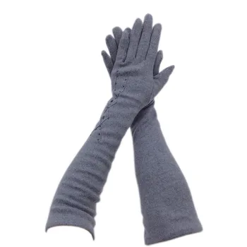 Rokavice zimske ženske rokavice komolec 2020 nov slog volne dolgo roko rokav 45 CM moda večerja jahanje pozimi rokavice rjava, svetlo siva