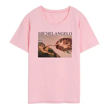 Harajuku Ulzzang Tumblr Letnik Estetske Umetnosti Michelangelo Tiskanja Grafika Tees Ženske Priložnostne Kratek Rokav Obleke T Shirt Femme