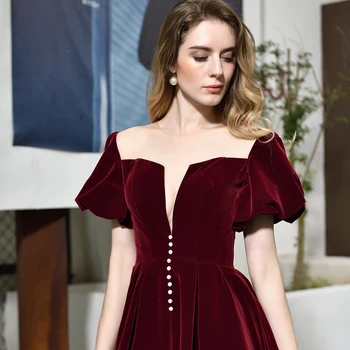Novo Vinsko Večerno Obleko gala jurken Velur Odklon Vratu Črto Skp Rokavi Gleženj Dolžina Prom Stranka Obleke