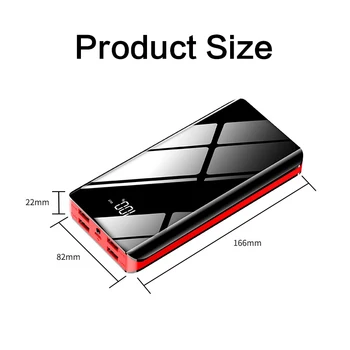30000mAh Portable Power Bank Ogledalo Zaslon Digitalni Prikaz Powerbank Hitro Polnjenje Zunanje Baterije za iPhone, Samsung Xiaomi