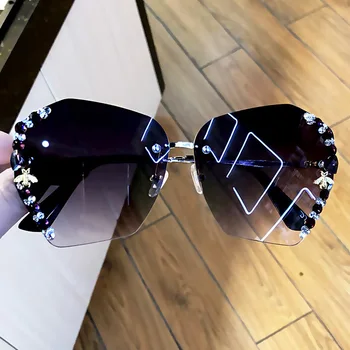 2020 Luksuzne blagovne Znamke Modno Oblikovanje Rimless čebel sončna Očala Ženske Letnik Diamond Gradient odtenek sončna Očala Za Nov Ženski