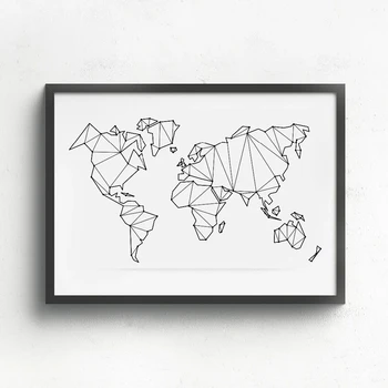 Črno-Beli Svet, Zemljevid Povzetek Platno Umetniško Sliko Natisniti Platno Slikarstvo Geometrijske Zemljevid, Platno Slikarstvo Doma Dekoracijo