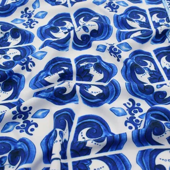 92*147cm/kos modra in bela porcelanasta habijabi saten stretch tkanine za poletje obleko telas por metrih tissu au meter tissus DIY