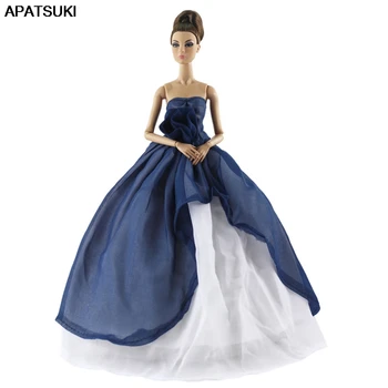 Temno Modra Bela Off Ramenski Poročno Obleko za Barbie Lutka Oblek, Večer Stranka Obleko Za 1/6 BJD Lutke, Dodatki za Otroške Igrače