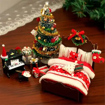 Božični Okraski DIY Lutke Lesena Lutka Hiše Miniaturnega Pohištva Komplet Igrač Za Otroke Novo Leto Božično Darilo Casa