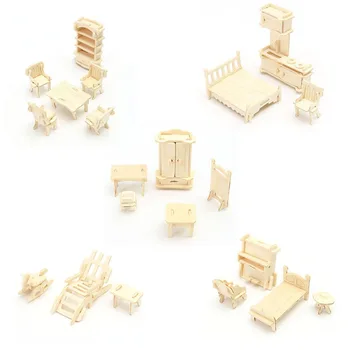 34 Kos/Set 3D Lesene Puzzle Mini Lutke Pohištvo Model Mini-Sestavljanke Igrače za Otroke Darilo M09
