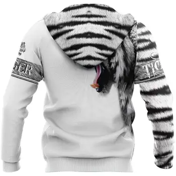 Blagovna znamka Modnih Jeseni Hoodies White Tiger Kože 3D Vsem Natisnjeno Moški Ženske Unisex Majica Zip Pulover Športna Jakna