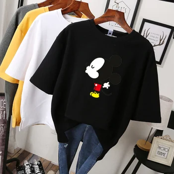 Bele Ženske T-shirt Natisni Mickey Mouse Disney Oblačila Risanka Ženski zgornji deli oblačil Kratek Rokav Black korejskem Slogu Poletne majice s kratkimi rokavi Ženske