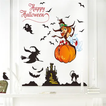 Happy Halloween Dekor Čarovnica Duha Bučna Castel Bat Mačka Stenske Nalepke, vinilne Nalepke Zidana Umetnost plakata Doma Dekoracijo
