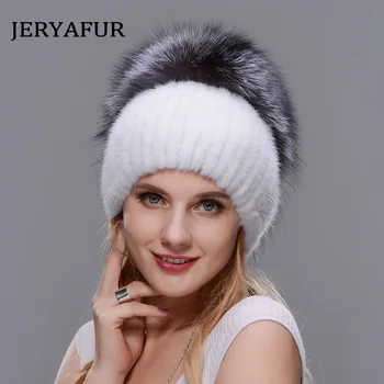 JERYAFUR Nov slog pravega krzna klobuk lisica, kuna zlatica krzno klobuk zimske ženske naravnih navpično visoke kakovosti modni klobuk silver fox klobuk