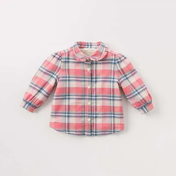 DB9280 dave bella jeseni, pozimi otroška dekliška majica kariran oblačila baby boutique srajce otroke visoke kakovosti vrh