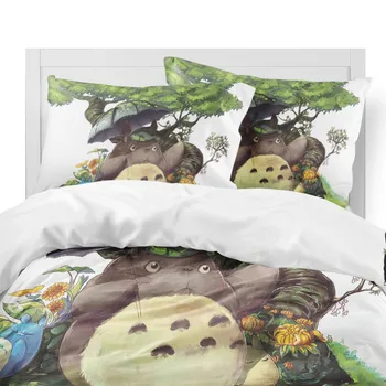 2/3 Kos Gozda, Sončnično Posteljnina Nabor 3D Tiskanja Risanka Totoro Rjuhe Kritje Domačega Tekstilnega Totoro Anime Postelja Kritje Nastavite Prevleke