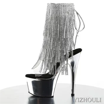 Stranka vzletno-pristajalne steze, čevlji, 7in beaded čevlji, 17 cm electroplated stiletto petah, seksi oblikovani pole dancing čevlji