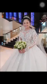 Vestido De Noiva Ensotek Kristalno Čipke Poročno Obleko 2021 Žogo Obleke Dubaj arabski Muslimani Poročne Obleke Poročne obleke haljo de mariage