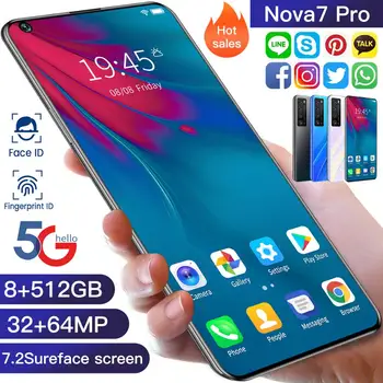 Pametni telefon Huawe Nova7 Pro 7.2 Palčni HD Full Zaslon 512GB 5000mAh Najnovejši Mobilni PhoneAndroid 5G LET 10-Core Mobilnikov Dual SIM