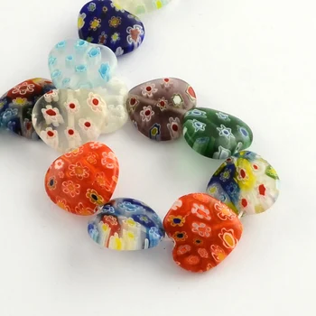 10 Sklop Srce Millefiori Ročno Steklene Kroglice Pramenov Mešane Barve za nakit, izdelava DIY Zapestnico, Ogrlico