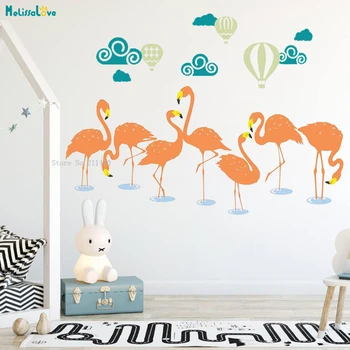 Flamingo in Vroč Zrak Oblački, Kolesa In Prestav z Vlaki Pisane Nalepke DIY Gozd Doma Dekor samolepilne Freske YT4761