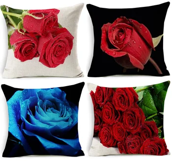 3D Učinek Rdeče Rose Blazine Pokrov Lepo Sveže Vrtnice Cvetlični zapnite Domačo Kavč Dekorativni Bež Perilo Vzglavnik