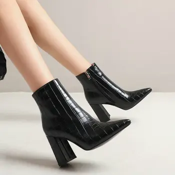 2020 pozimi seksi čisto nov ženski čevlji modra rjava bela blok visokih petah konicami prstov stilettos dame črpalke ženske škornji