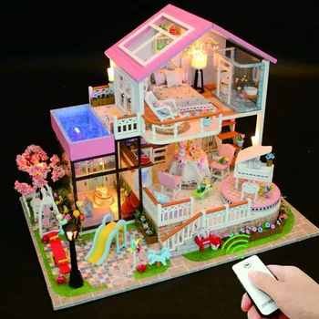 Hoomeda-Diy Lesene Miniaturni Lutke Otrok DIY Lutka Hiša Otrok Ročno Sestavljanje Modela Hiše Igrača Darilo za Rojstni dan