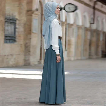 WEPBEL Muslimanske Ženske Dolgo Krilo Arabski Dubaj Moda Visoko Pasu Elegantno Gumb Čiste Barve, Velike Nihalo Plus Velikost S-5XL