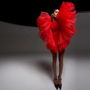 Vroče Rdeče Til Ženske Obleke Naguban Kratek Polni Meri Mini Kratko Obleko Ruffles Stopenjski Stranka Obleko Vestidos De Mulher