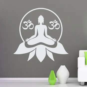 Om Znak vinilna Lotus Flower Vzorec Joga Studio Stenske Nalepke Vinyl Meditacija Doma Notranje zadeve Buda Umetnosti Zidana Dekor SYY949