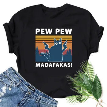 Pew Pew Madafakas Natisni T-majice Ženske Poletje 2020 Grafični Tees Smešne Majice Za ženske tshirts Svoboden Posadke Vratu Harajuku Vrhovi