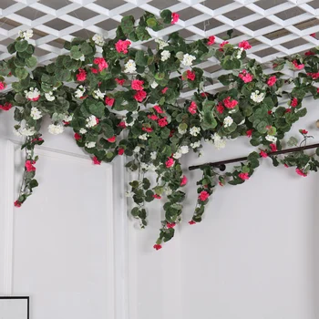180 cm Svile Begonia Rose Ivy Cvet vinske Trte, Umetno Cvetje Ratana za Arch Poroka Doma Stranka Ozadje Dekor Steni Visi Niz