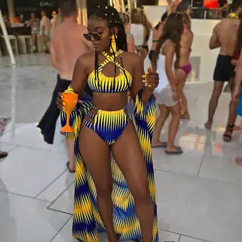 Visoko Pasu Bikini Ženske Tiskanja Kopalke Zadrgo Kopalke Afriške Biquini Povoj Bikini Strappy Kopalke Povodcem Plažo