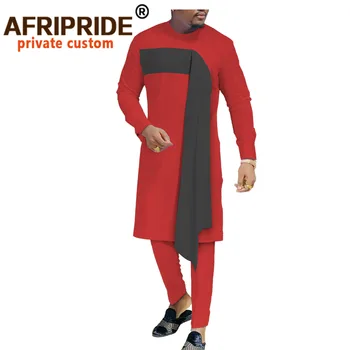 Tradicionalnih afriških Oblačila za Moške, Dashiki Plašči in Hlače 2 Kos Obleko z Dolgimi Rokavi O-Vratu Šal Plus Velikost Formalno A2016053