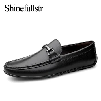 Moda za moške usnjene čevlje prave zdrsne na loafers luksuzni chaussure homme 2019 mens udobno priložnostne vožnje človek mocassin cuir