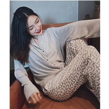 YRRFUOT korejska Različica 2020 Pomlad Jesen Novo Dolgimi rokavi Ženske Pižame Priložnostne Obleke Moda Domov Storitev Obleke Divje Prostem