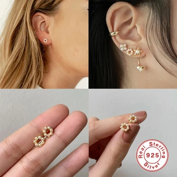 CANNER Pravi 925 Sterling Srebro Stud Uhani za Ženske Lepe Pearl Zlato Barvo Piercing Uhan Earings Nakit pendientes