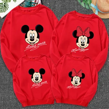 Disney Risanke New Mickey Minnie starši-Otrok, Oblačila Spomladi in Jeseni Čistega Bombaža s Kapuco Jopica Družino Ujemanja Obleke