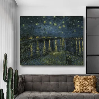 NESEBIČNO Steno Zvezdnato Noč na Reke Rone s Vincent Van Gogh Slavni Umetnik, Art Tisk Plakat Steni Sliko Platno Slikarstvo