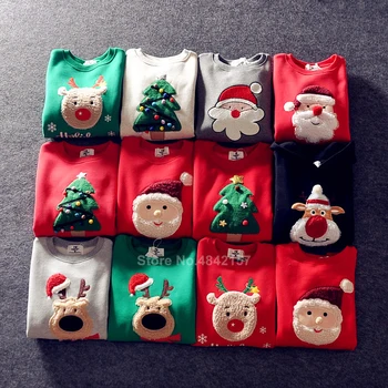 18colors Božič Družinski Ujemanje Oblačila Novo Leto Zimske Puloverje Elf Bombaž Toplo Mama in Oče Hoodies Pižamo Majica
