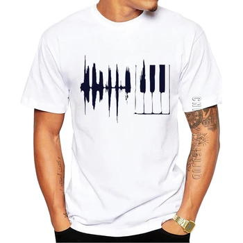 Bombaž Geometrijske Moški T-Shirt Moda Klavir Natisnjeni O Vratu Grafični Tshirt Poletje Priložnostne Vrhovi Tees