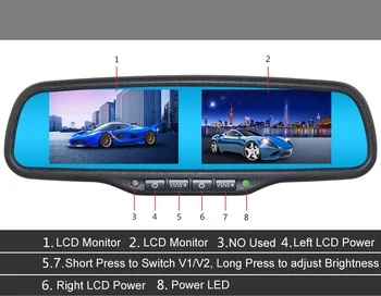 ANSHILONG Avto Notranje zadeve Zamenjava Vzvratno Ogledalo Vgrajen v Dvojni Dve 4.3 palčni TFT LCD Monitorji +Posebni Nosilec 4CH Video Vhod