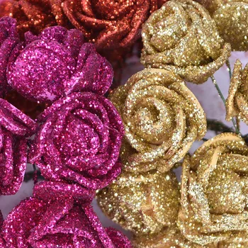 72/144pc Mini 2 cm Zlata Rožnate Vrtnice Rdeče Bleščice Cvet Umetno Rose Cvet Za DIY Darilo Polje Scrapbooking Doma, Poroka Dekoracija