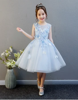 High-end Dekleta svate Cvet Dekle Obleko Appliques Til Princesa Pageant Halje Otrok Dekle Večer Prvo Obhajilo Obleke